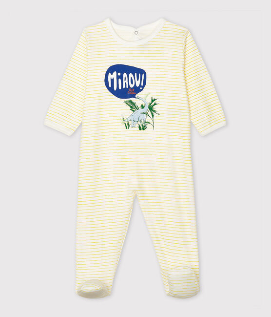 Tutina pigiama bebè a costine bianco MARSHMALLOW/giallo SHINE