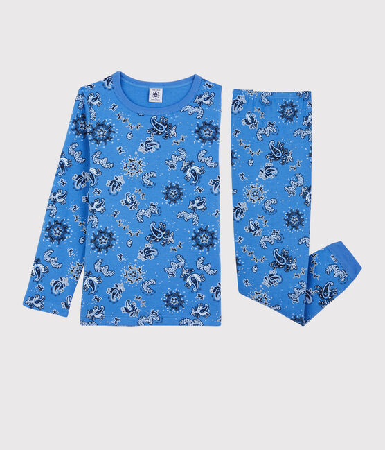 Pigiama bandana bambina/bambino in cotone biologico blu BRASIER/bianco MULTICO