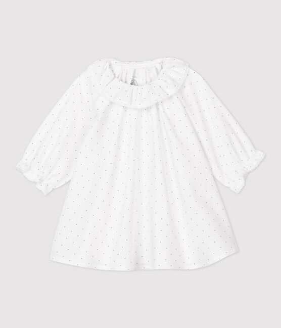 Abito a fiori bebè femmina in twill di cotone biologico bianco MARSHMALLOW/grigio GRIS