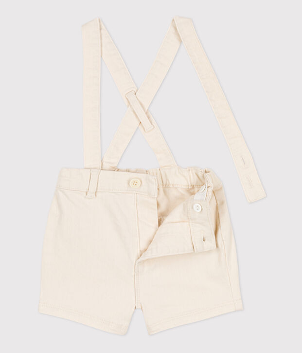 Shorts con bretelle in denim beb&egrave; ecru