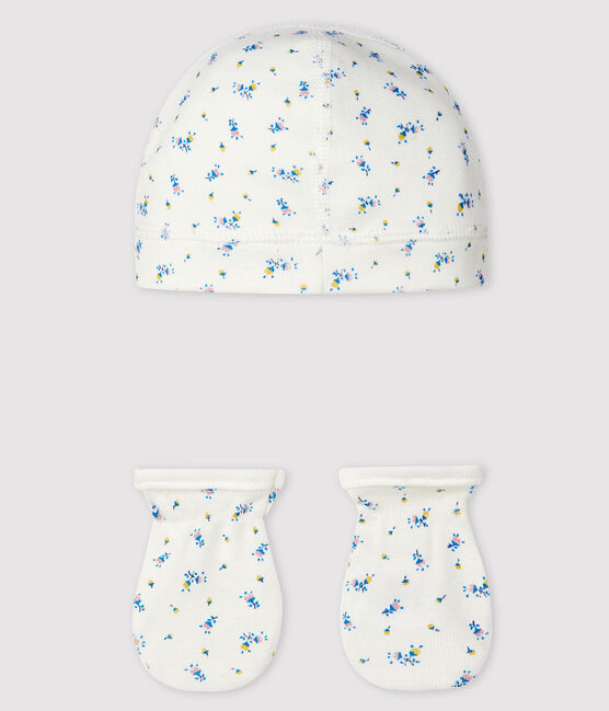 Confezione con cappellino nascita e muffole neonato a coste variante 1