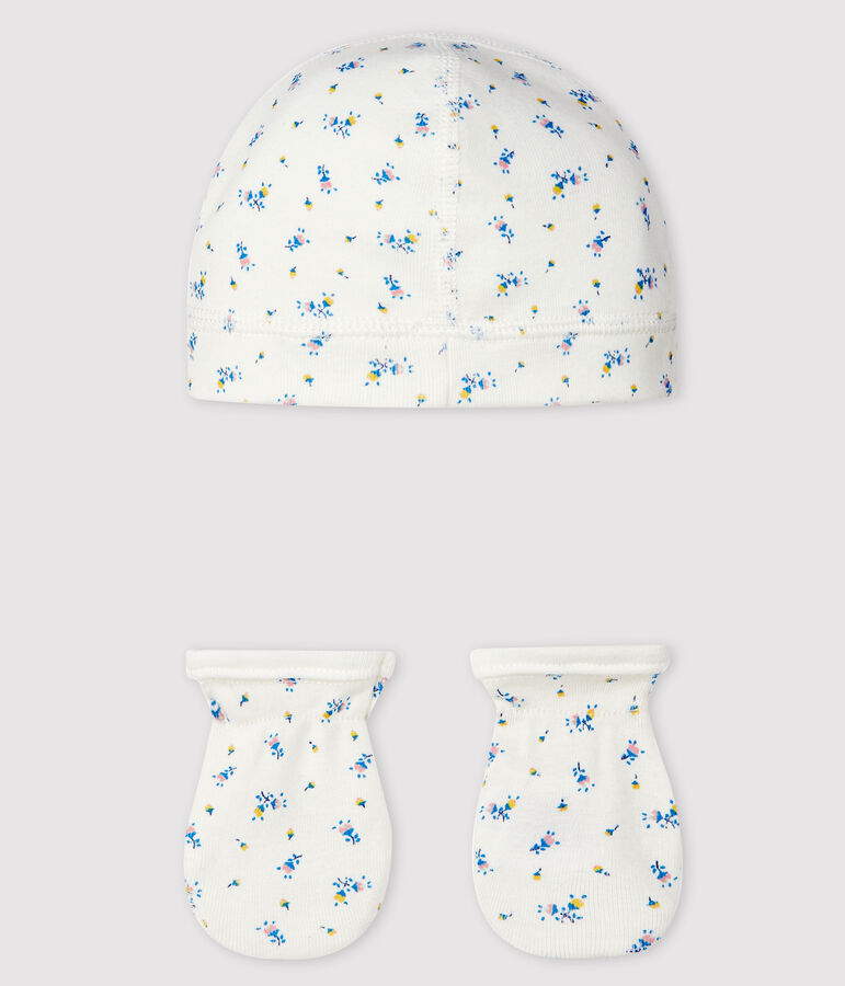 Confezione con cappellino nascita e muffole neonato a coste multicolore