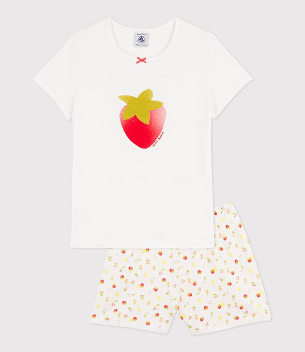 Pigiama corto in cotone con stampa di frutti bambino bianco/multicolore