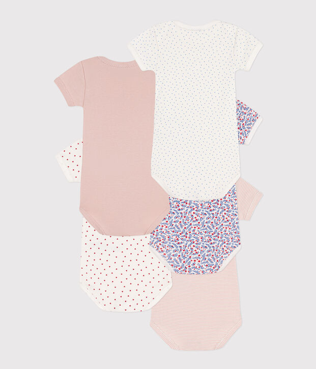 Confezione da 5 body manica corta a fiori in cotone multicolore