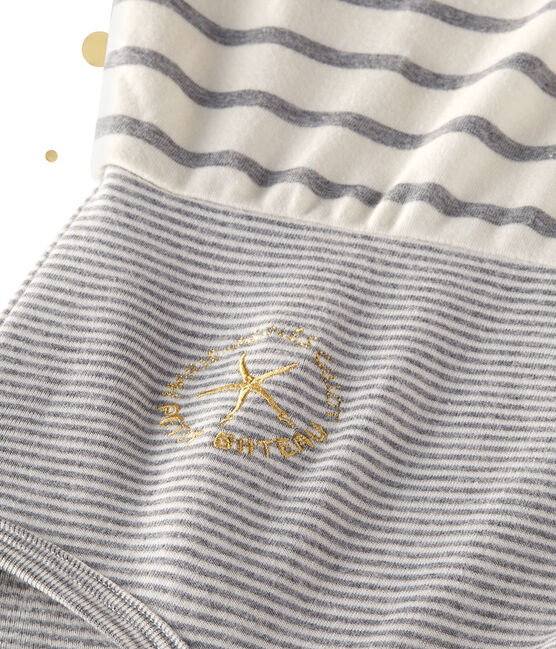 Body a maniche lunghe per donna. Petit bateau x Marie-Agnès Gillot beige COQUILLE/grigio SUBWAY