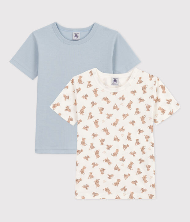 Confezione da 2 t-shirt manica corta bambino in cotone con leopardi multicolore