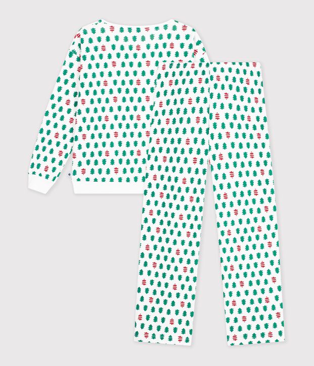 Pigiama in cotone con stampa di abeti donna bianco/multicolore