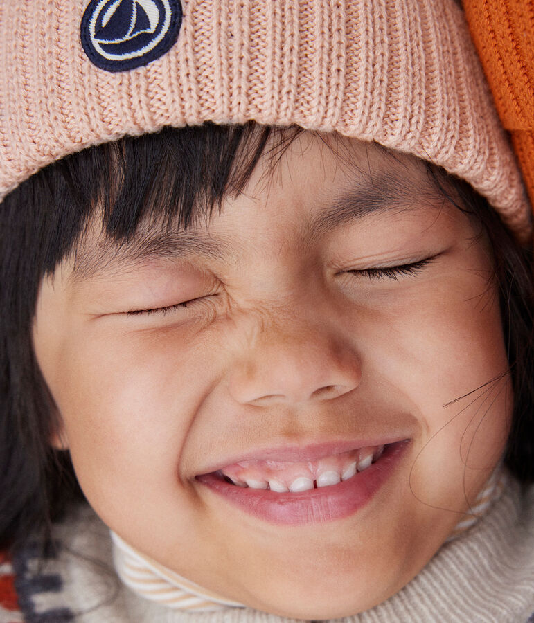 Cappello in maglia con fodera in pile bambino unisex rosa