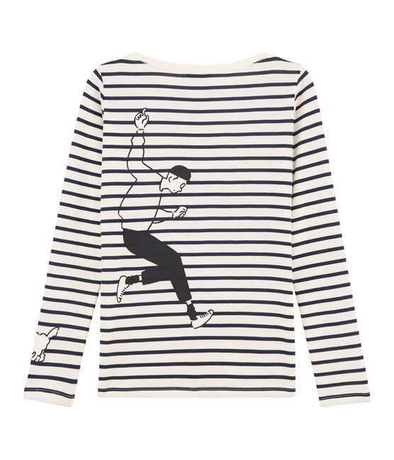 T-shirt marinière donna beige COQUILLE/blu SMOKING