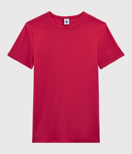 T-shirt girocollo iconica in cotone Donna rosa CRANBERRY