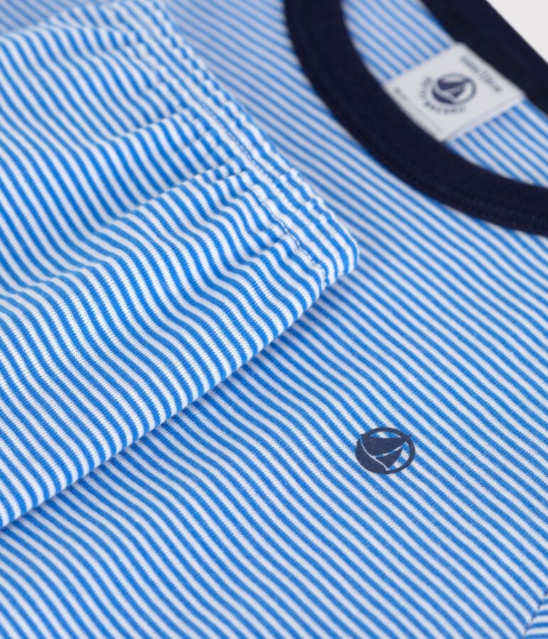 Pigiama a maniche corte e gamba lunga in cotone a righe bambino DELPHINIUM/ MARSHMALLOW