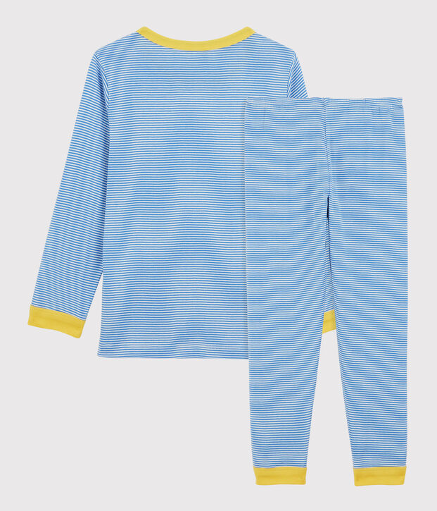 Pigiama bambina/bambino rigato millerighe in cotone biologico blu/bianco