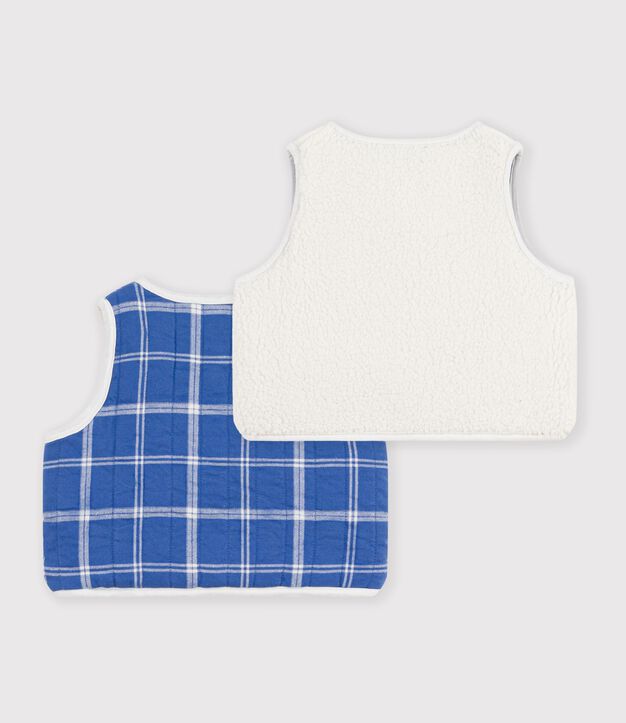 Gilet senza maniche in misto flanella e sherpa a quadri neonato ecru/multicolore