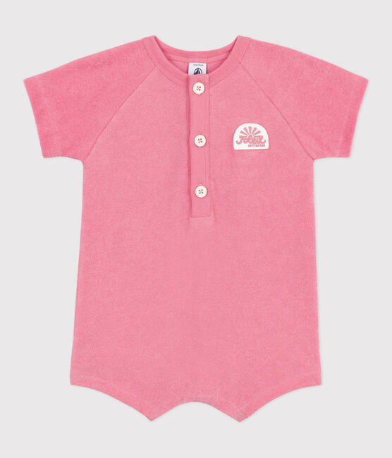 Tutina corta a maniche corte in spugna di cotone tinta unita con stemma neonato rosa PEONIA