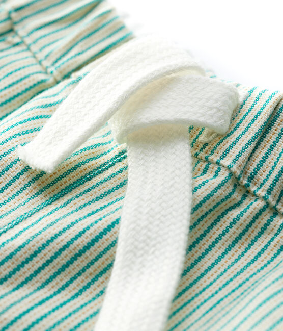 Shorts a righe in tessuto serge bebè maschio bianco MARSHMALLOW/verde GAZON