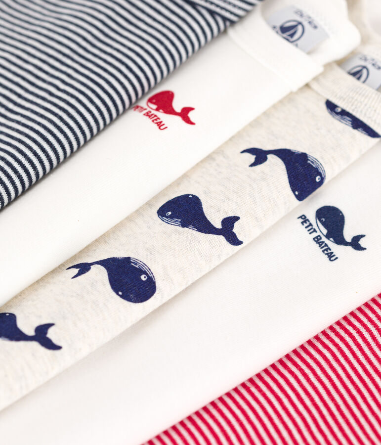 Confezione da 5 body manica corta in cotone con balene multicolore