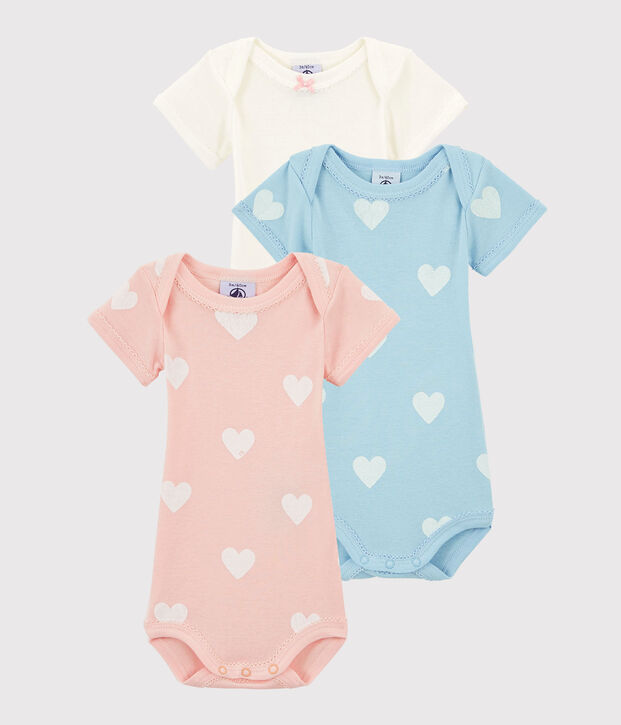 Confezione da 3 body manica corta pastello beb&egrave; femmina in cotone biologico multicolore