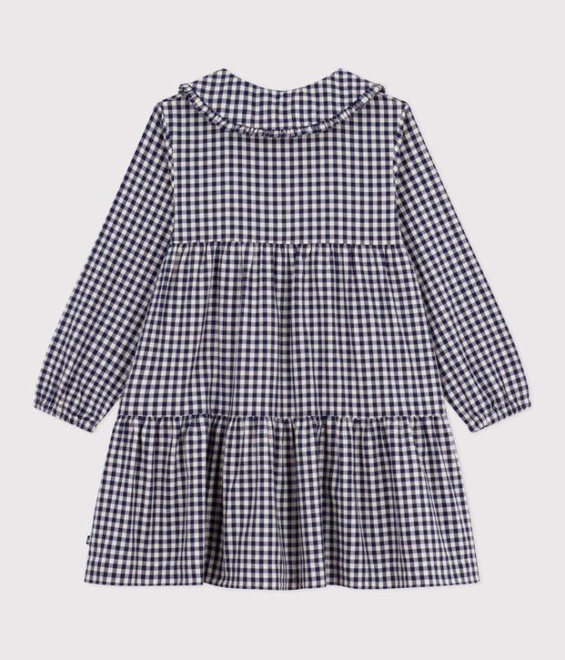 Abito a maniche lunghe in flanella a quadri bambina blu/ecru
