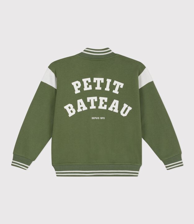 Giacca stile teddy in cotone bambino verde/ecru