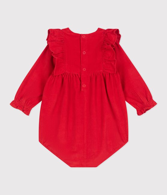 Tutina corta in ciniglia con smock e volant neonata rosso TERKUIT