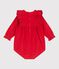 Tutina corta in ciniglia con smock e volant neonata rosso TERKUIT
