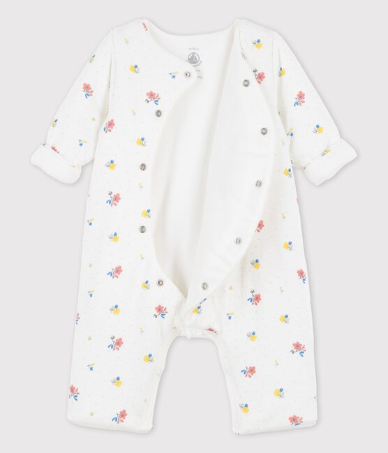 Tutina lunga stampata bebè in cotone biologico bianco MARSHMALLOW/ PAPAYE