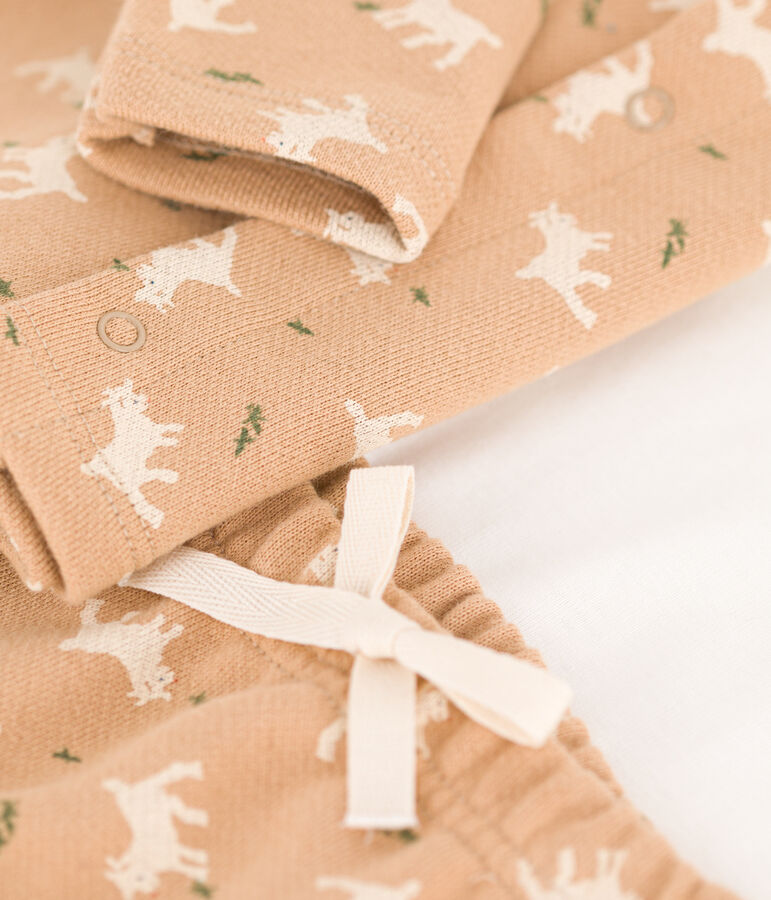 Completo in tessuto felpato con stampa per beb&egrave; beige/multicolore