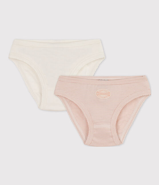 Confezione da 2 slip di cotone per bimbe, con fantasia millerighe variante 1