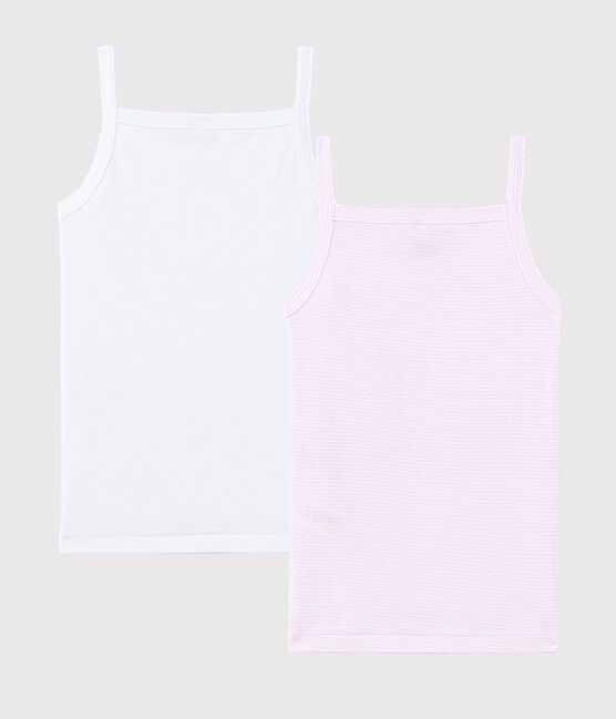 Confezione da 2 canottiere con spalline millerighe rosa bambina in cotone biologico variante 1