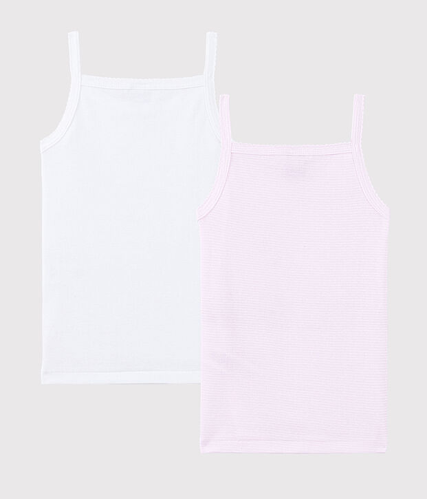 Confezione da 2 canottiere con spalline millerighe rosa bambina in cotone biologico multicolore
