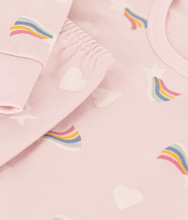 Pigiama in tessuto felpato spazzolato con stelle e cuoricini stampati bambino rosa/multicolore