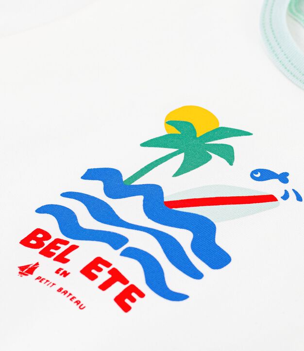 T-shirt a maniche corte in cotone con motivo neonato bianco