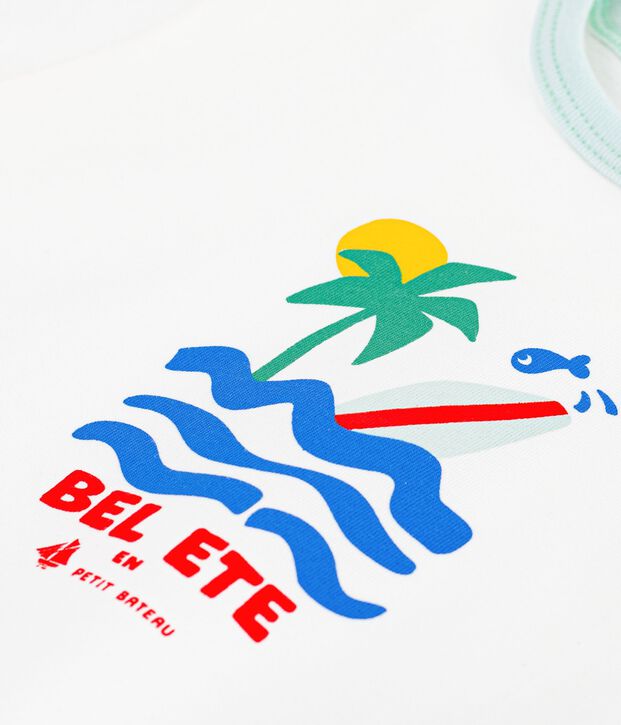 T-shirt a maniche corte in cotone con motivo neonato bianco