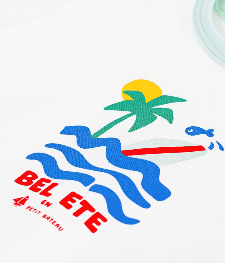 T-shirt a maniche corte in cotone con motivo neonato bianco