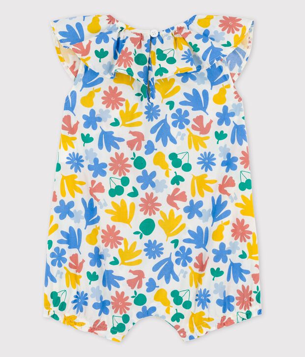 Tutina corta in popeline beb&egrave; con fatasia floreale bianco/multicolore