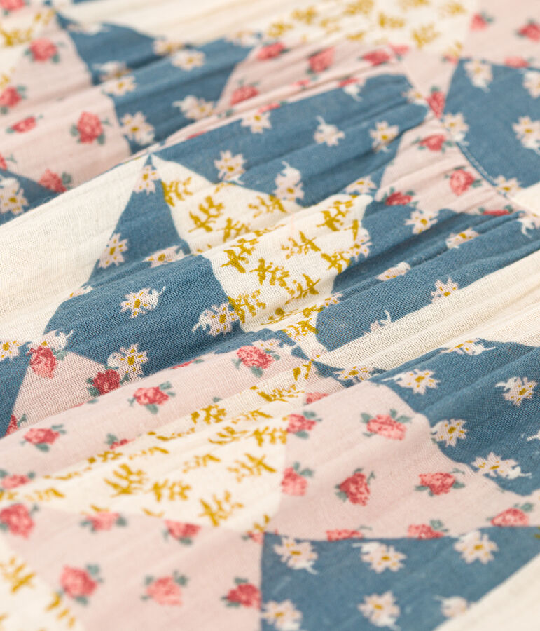 Abito a maniche corte in garza di cotone bambina ecru/multicolore