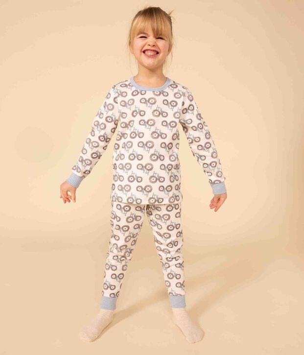 Pigiama trattore bambino unisex in cotone bianco/multicolore