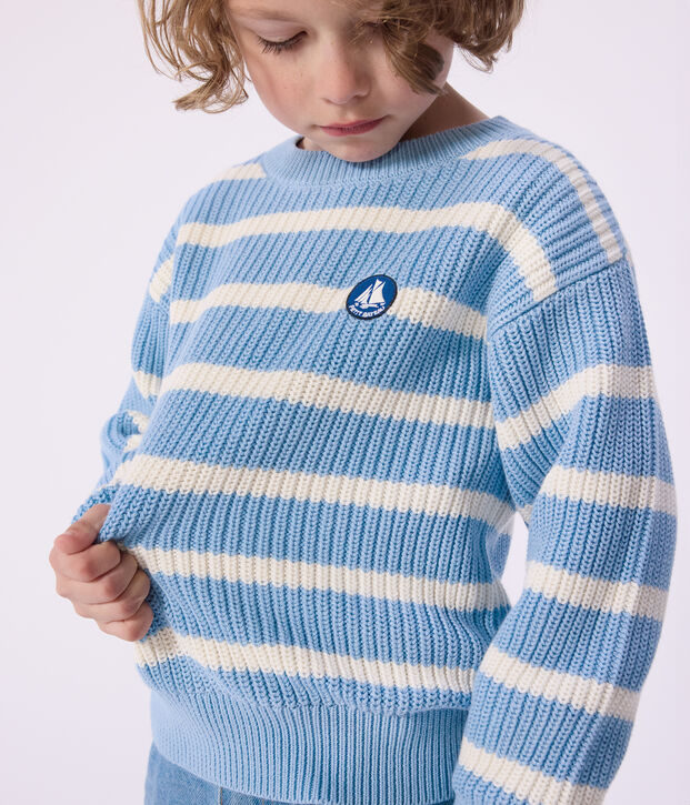 Pullover in maglia bambino blu/ecru