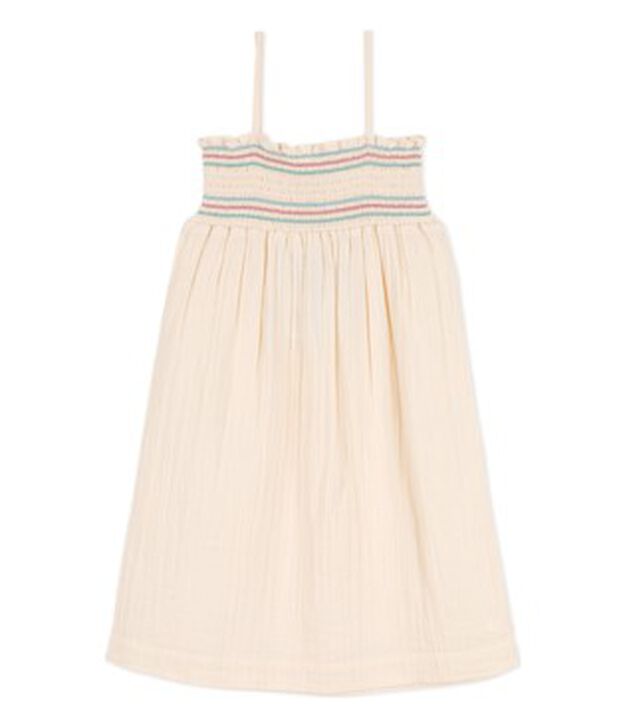 Abito smanicato in garza di cotone bambina ecru