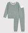 Pigiama millerighe bambina/bambino in spugna di cotone verde VALLEE/bianco MARSHMALLOW