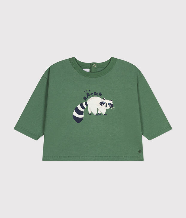 T-shirt a maniche lunghe in jersey sottile neonato verde