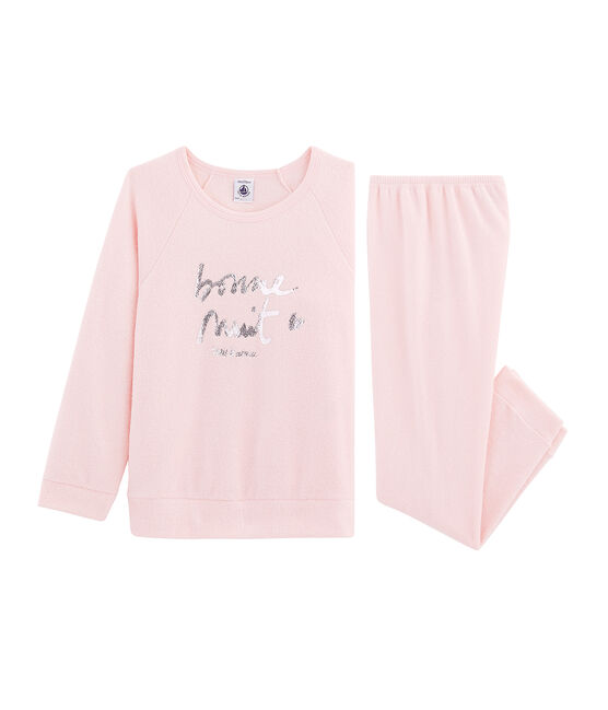 Pigiama bambina in spugna bouclette grattata, super calda rosa MINOIS