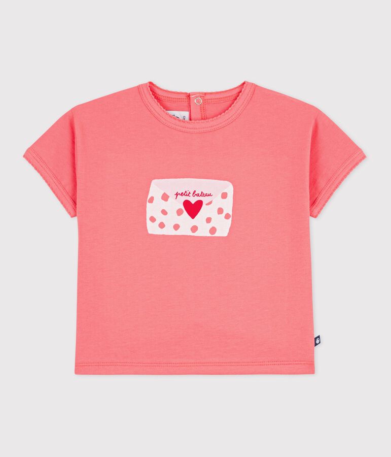 T-shirt a maniche corte in cotone con motivo neonato rosa