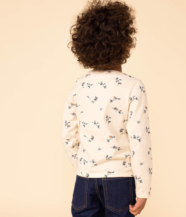 T-shirt a maniche lunghe in cotone a fiori bambina ecru/multicolore