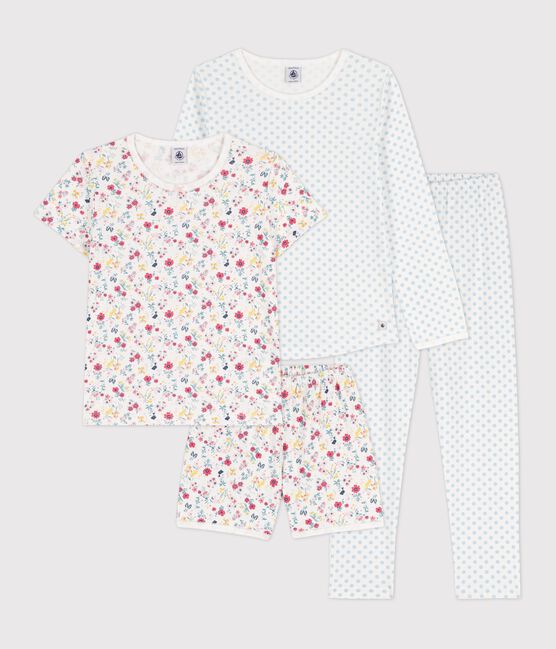 Confezione da 2 pigiami a pois blu e fiori bambina in cotone variante 1