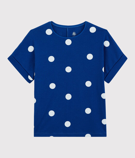 T-shirt in cotone/lino fantasia Donna blu SURF/bianco MARSHMALLOW