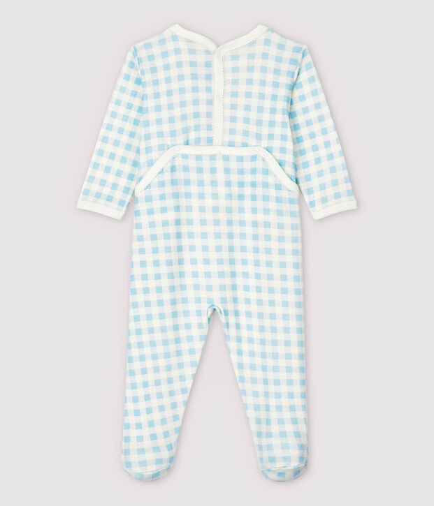 Tutina pigiama quadrettini vichy blu beb&egrave; femmina in cotone bianco/blu