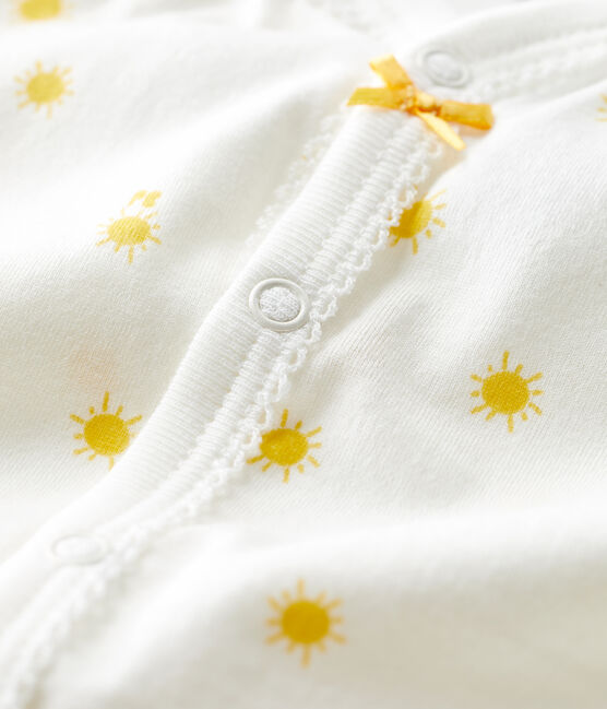 Tutina corta bebè in cotone biologico con piccoli soli bianco MARSHMALLOW/ ORGE