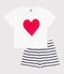 Pigiama corto in cotone con stampa a cuori bambino bianco MARSHMALLOW/blu SMOKING