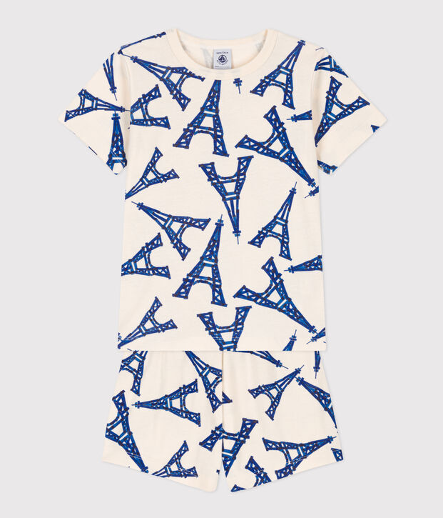 Pigiama corto bambino unisex in cotone ecru/multicolore